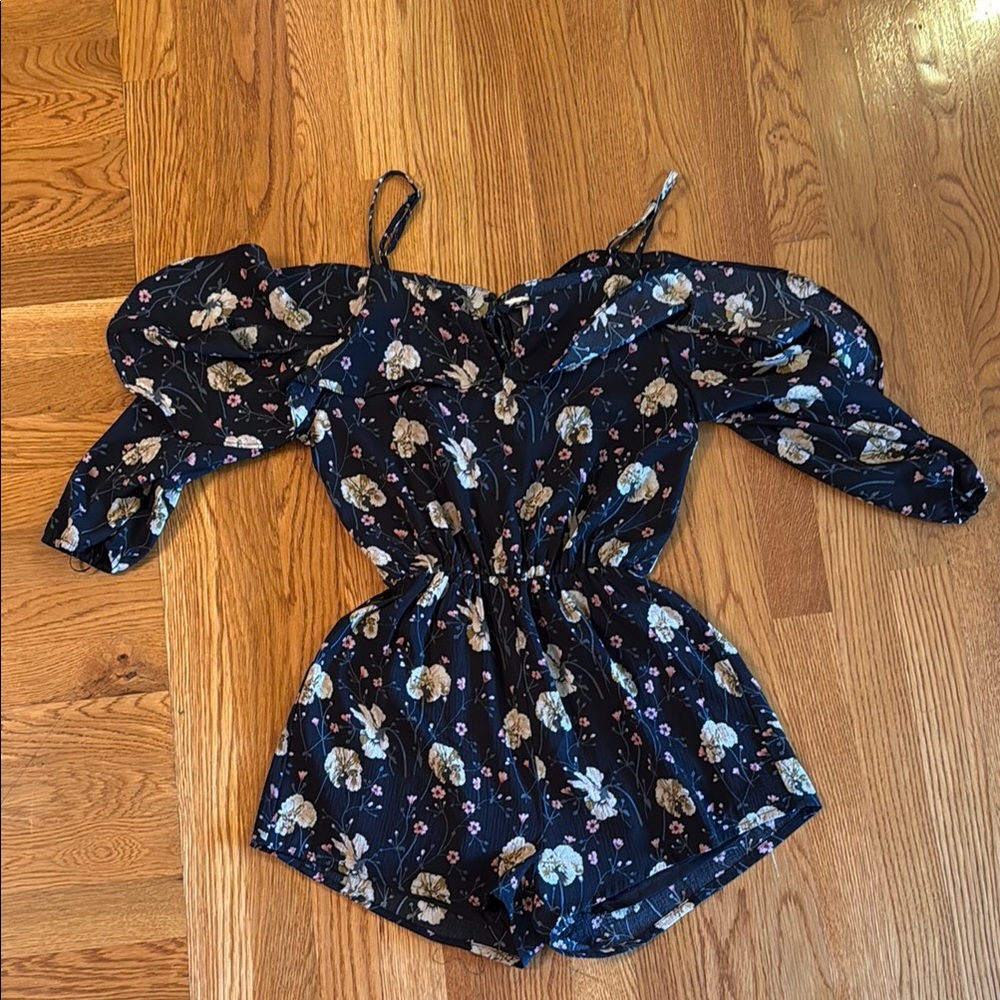 Miami Floral Off-Shoulder Romper - Black and White